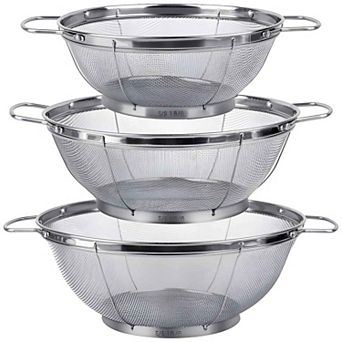 3 Pack Stainless Steel Colander Set with Handles Mesh Strainer Baskets
