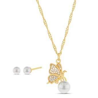 Paige Harper Butterfly Simulated Pearl Necklace & Earring Set