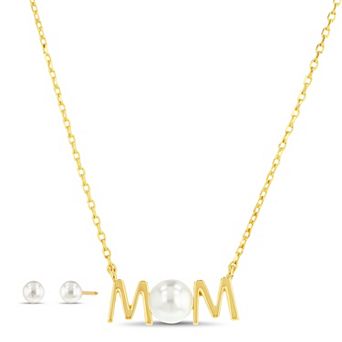 Paige Harper 14k Gold Plated Glass Pearl Stud Earrings & Glass Pearl Mom Necklace Set