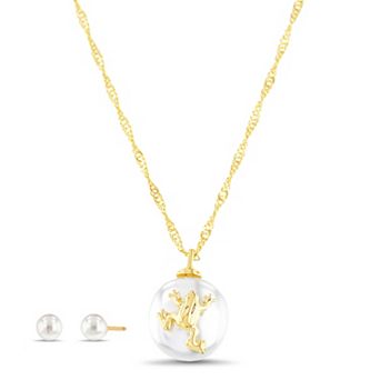 Paige Harper Gold-Tone Frog Simulated Pearl Necklace & Earring Set