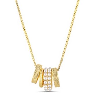 Paige Harper 14k Gold Flash Plated Simulated Pearl Rondelle Pendant Necklace