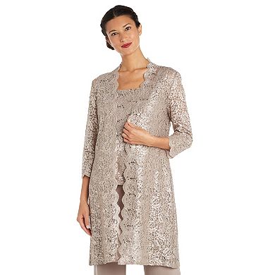 Women's R&M Richards Metallic Pant Suit & Sheer Lace Jacket
