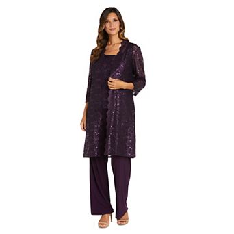 Women's R&M Richards Metallic Pant Suit & Sheer Lace Jacket