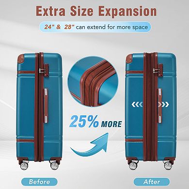 Hardshell 4 Pieces 20+24+28in Luggages and Cosmetic Case Spinner Suitcase with TSA Lock Lightweight