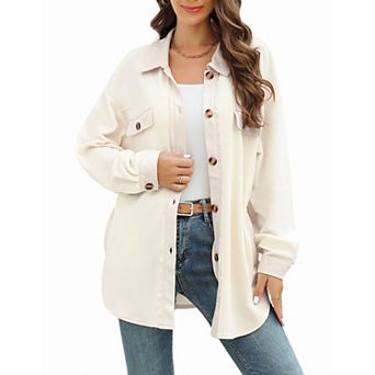 Women's Cozy Plush Shirt Jacket Soft-Touch Button-Front Style Top