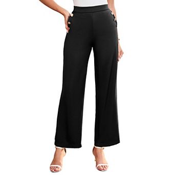 Women's High Waisted Wide Leg Button Decorated Casual Stretchy Pants