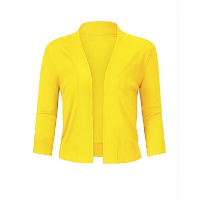 Women's Cropped Cardigan 3/4 Sleeve Open Front Shrug Casual Classic Solid Color sweater