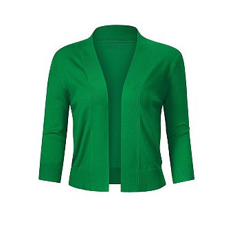 Women's Cropped Cardigan 3/4 Sleeve Open Front Shrug Casual Classic Solid Color sweater