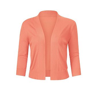 Women's Cropped Cardigan 3/4 Sleeve Open Front Shrug Casual Classic Solid Color sweater