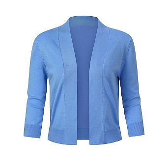Women's Cropped Cardigan 3/4 Sleeve Open Front Shrug Casual Classic Solid Color sweater