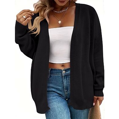 Women's Plus Size Open Front Knit Cardigan Long Sleeve Chunky Oversized Sweater