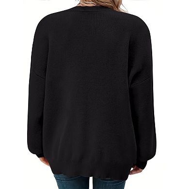 Women's Plus Size Open Front Knit Cardigan Long Sleeve Chunky Oversized Sweater