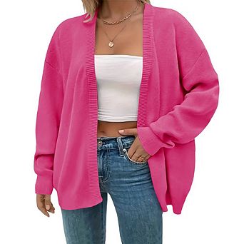 Women's Plus Size Open Front Knit Cardigan Long Sleeve Chunky Oversized Sweater