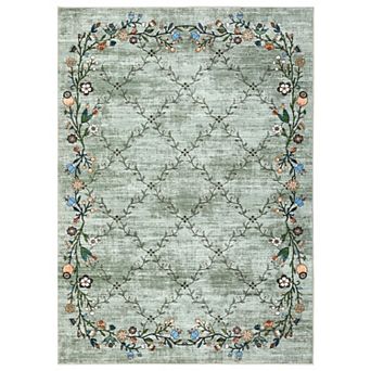 Modern Botanical Floral Area Rug for Bedroom Machine Washable Non Slip Low Pile Rug for Living Room