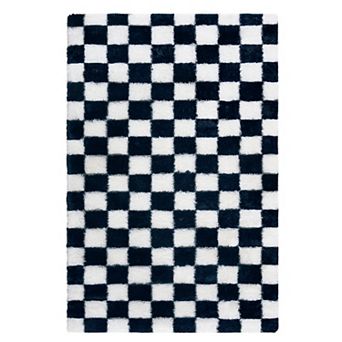 Modern Checkerboard Area Rug Plush Shaggy Pet Friendly Mat for Bathroom Bedroom Living Room