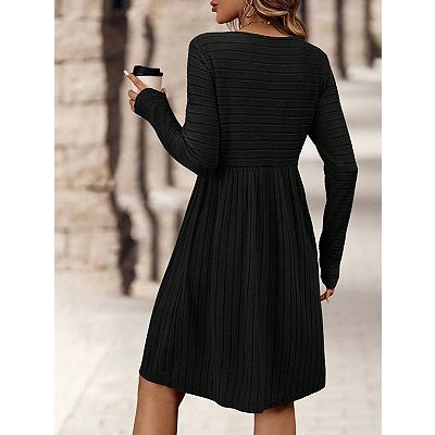 Knee Length Ladies Dresses Women's Fit And Flare Dress With Sleeves  Women's Long Sleeve Sweater Dress Crew Neck A Line Fall Dresses