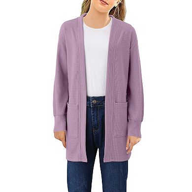 Girls Chunky Knit Cardigan Open Front Long Sleeve Casual Sweater Coat with Pockets