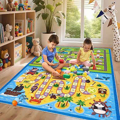 Modern Machine Washable Area Rug for Playroom Non Slip Non Shedding Low Pile Soft Rug for Nursery
