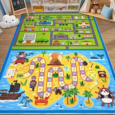 Modern Machine Washable Area Rug for Playroom Non Slip Non Shedding Low Pile Soft Rug for Nursery