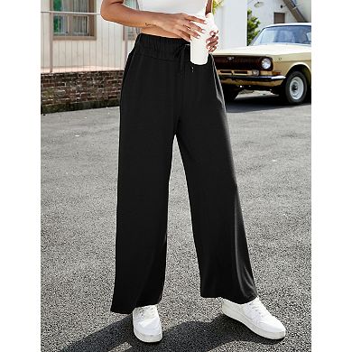 Women's Wide Leg Sweat Pants Elastic Waist with Pockets