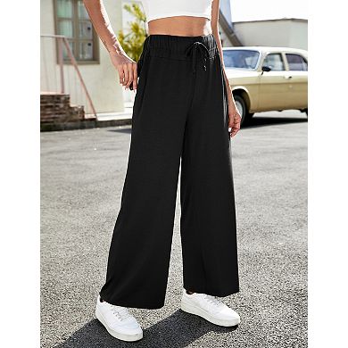 Women's Wide Leg Sweat Pants Elastic Waist with Pockets