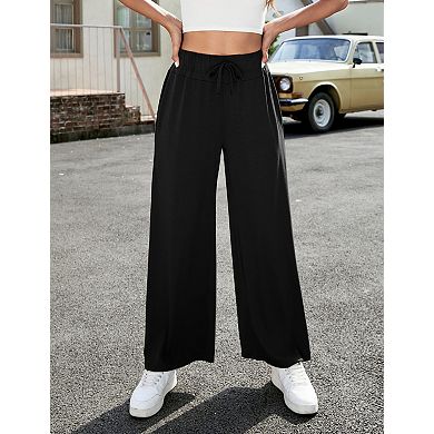 Women's Wide Leg Sweat Pants Elastic Waist with Pockets