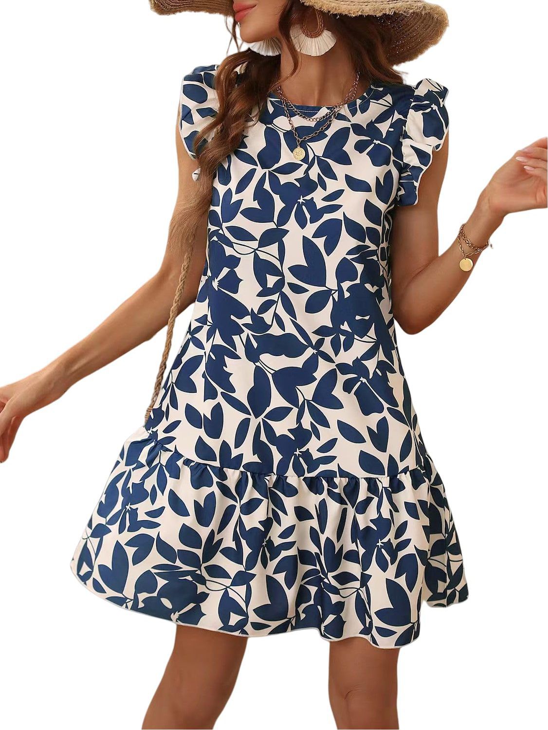 Женские платья Sleeveless Summer Beach Hobo Ruffle Trim Dresses Flowy Dress