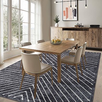 Modern Geometric Area Rug for Living Room Non Slip Ultra Thin Machine Washable Mat for Bedroom