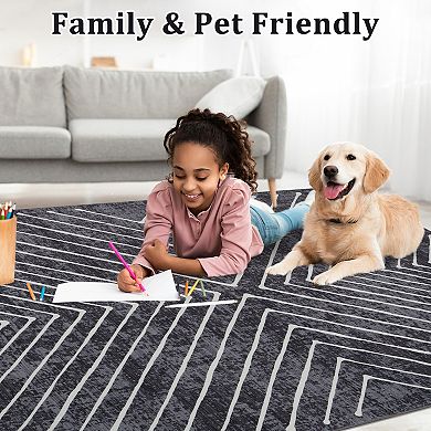 Modern Geometric Area Rug for Living Room Non Slip Ultra Thin Machine Washable Mat for Bedroom