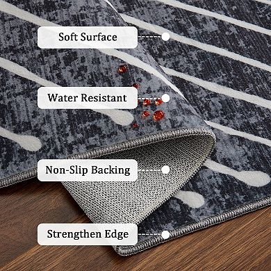 Modern Geometric Area Rug for Living Room Non Slip Ultra Thin Machine Washable Mat for Bedroom