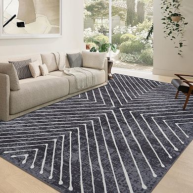 Modern Geometric Area Rug for Living Room Non Slip Ultra Thin Machine Washable Mat for Bedroom
