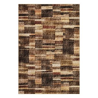 Modern Color Blocked Grid Washable Area Rug for Home Office Low Pile Non Slip Soft Rug for Bedroom