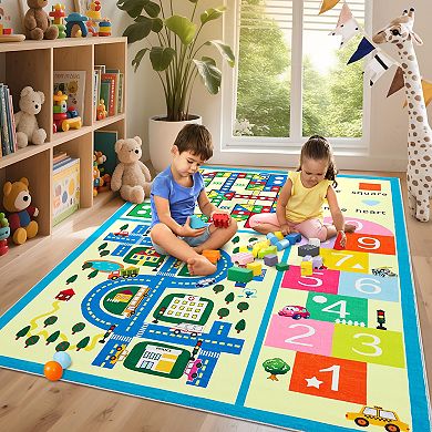 Modern Area Rug Wisdom Park Machine Washable Non Slip Non Shedding Soft Play Mat for Kid's Room