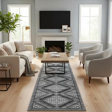 Modern Geometric Area Rug Machine Washable Non Slip Non Shedding Low Pile Rug for Kitchen Bedroom