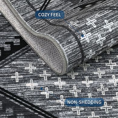 Modern Geometric Area Rug Machine Washable Non Slip Non Shedding Low Pile Rug for Kitchen Bedroom