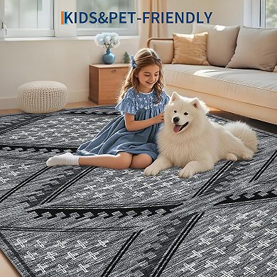 Modern Geometric Area Rug Machine Washable Non Slip Non Shedding Low Pile Rug for Kitchen Bedroom