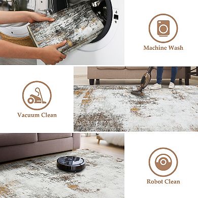 Modern Machine Washable Abstract Area Rug Non Slip Non Shedding Foldable Rug for Bedroom Dining Room