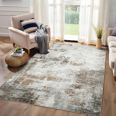 Modern Machine Washable Abstract Area Rug Non Slip Non Shedding Foldable Rug for Bedroom Dining Room