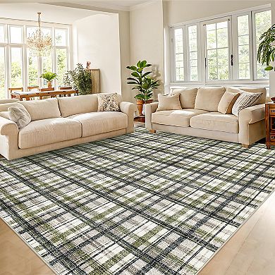 Modern Geometric Checkerd Area Rug Machine Washable Non Slip Low Pile Carpet for Living Room Bedroom
