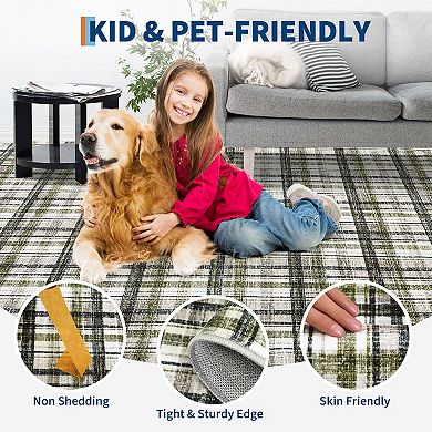 Modern Geometric Checkerd Area Rug Machine Washable Non Slip Low Pile Carpet for Living Room Bedroom
