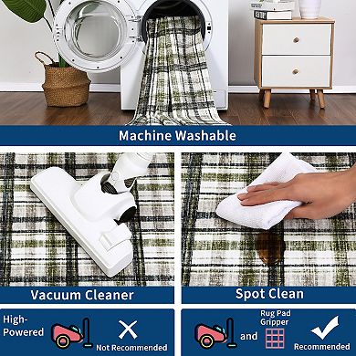 Modern Geometric Checkerd Area Rug Machine Washable Non Slip Low Pile Carpet for Living Room Bedroom