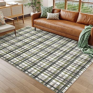 Modern Geometric Checkerd Area Rug Machine Washable Non Slip Low Pile Carpet for Living Room Bedroom