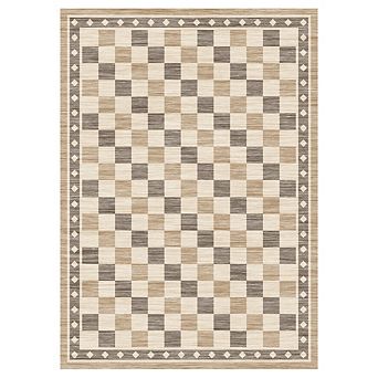 Modern Checkered Area Rug Washable Ultra Thin Low Pile Geometric Rug for Living Room Kitchen