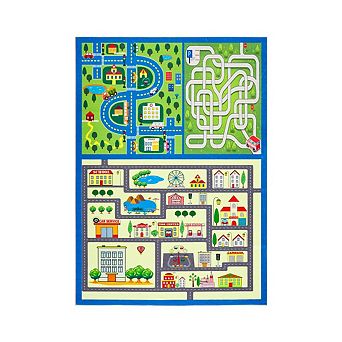 Modern Colorful Street Pattern Area Rug for Kids'Room Machine Washable Non Slip Mat for Nursery