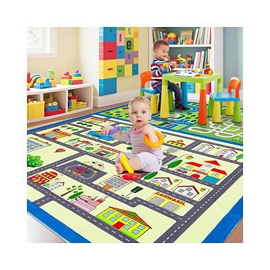 Modern Colorful Street Pattern Area Rug for Kids'Room Machine Washable Non Slip Mat for Nursery