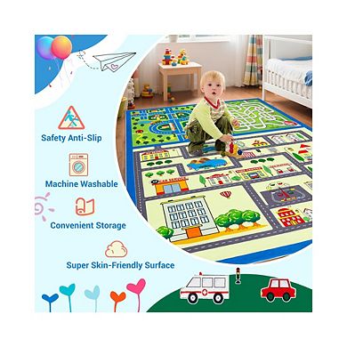 Modern Colorful Street Pattern Area Rug for Kids'Room Machine Washable Non Slip Mat for Nursery