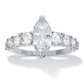 PalmBeach Jewelry 3.40 TCW Marquise-Cut Cubic Zirconia Silvertone Engagement Ring