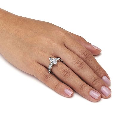 PalmBeach Jewelry 3.40 TCW Marquise-Cut Cubic Zirconia Silvertone Engagement Ring