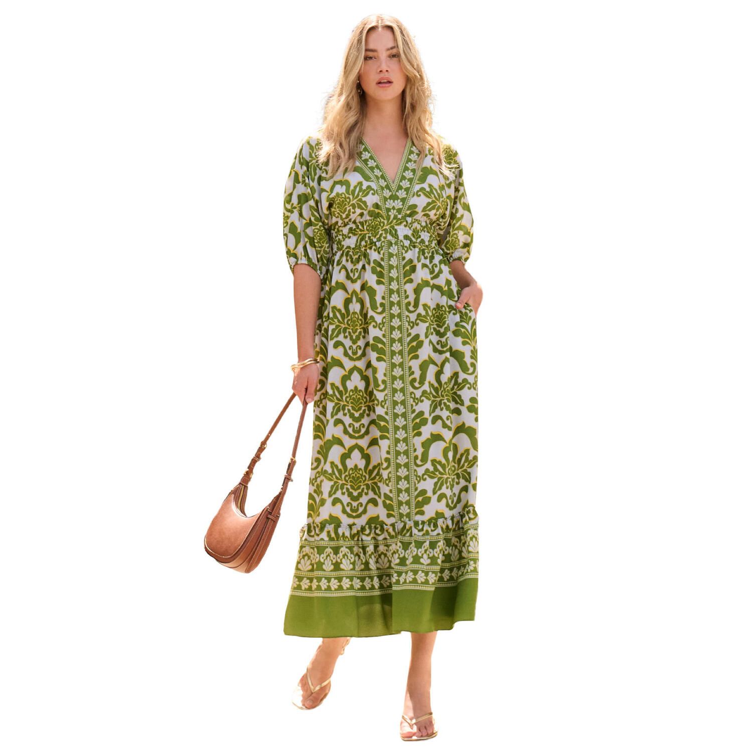 Женские платья Roaman's Plus Size Drop Shoulder Tiered Maxi Dress