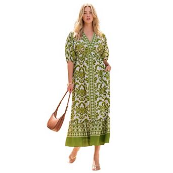 Roaman's Women's Plus Size Drop Shoulder Tiered Maxi Dress